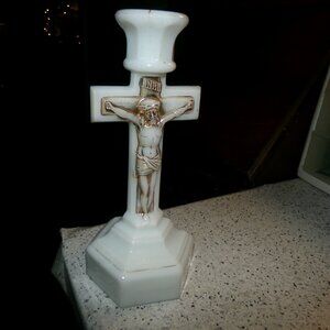 very old & heavy milk glass cross.